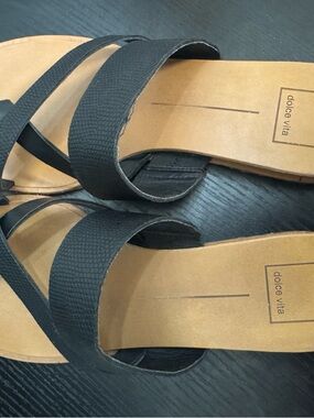 Dolce Vita Black Textured Strap Slide Sandals
